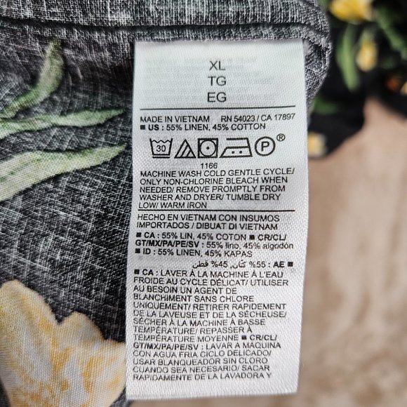 Old Navy Floral Linen Blend Camp Shirt Button-Down Mens Sz XL Short Sleeve Black - Picture 8 of 10